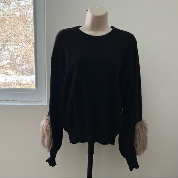 For The Republic Faux Fur Cuff Sweater Knit‎ Long Sleeve Top Black Small - Picture 7 of 7